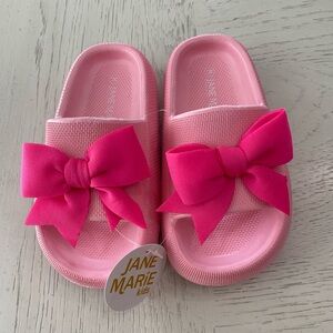 Anne Marie Girl’s Light Pink Slide Summer Sandals Pool Shoes Hot Pink Bow Medium